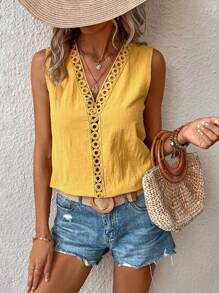 SHEIN LUNE Camisa sin manga panel con encaje
