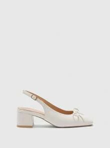 CUCCOO BIZCHIC Women's Fashion Beige Classic Bow Backstrap Flat Shoes, Suitable For Commuting, Dating, Party, Holiday, Casual Thick Heel Backstrap Flats