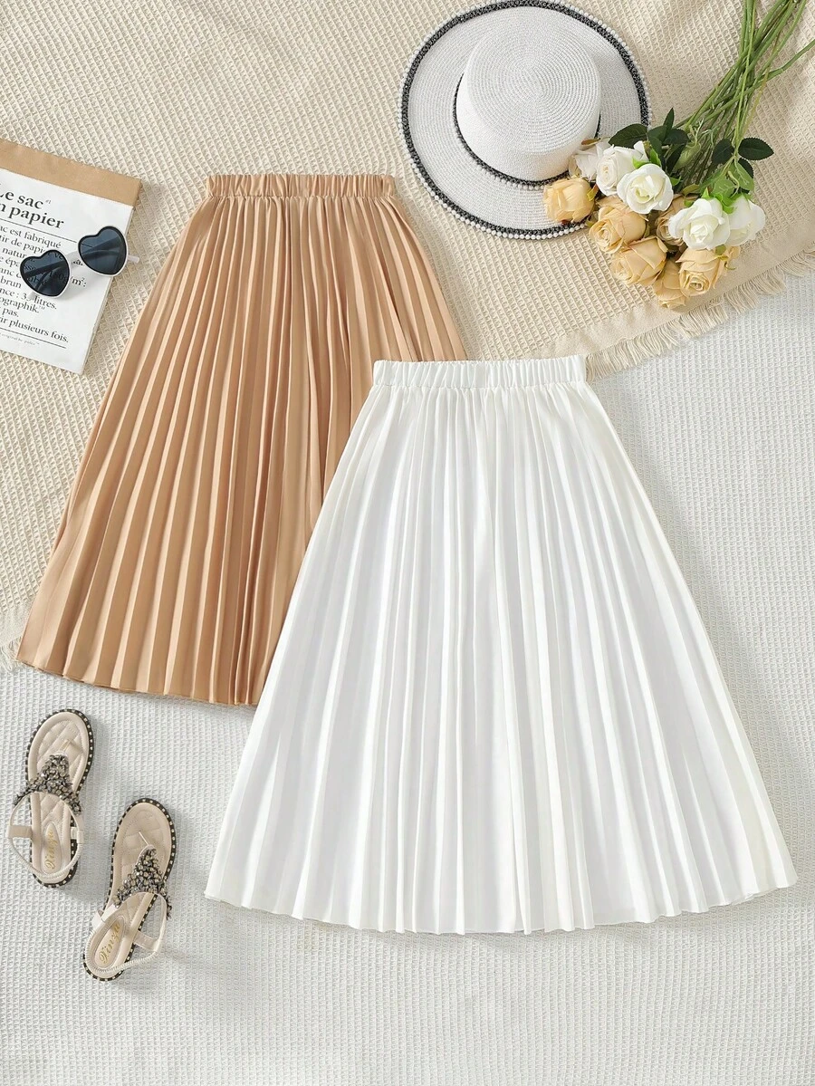 女童百褶中长裙，春夏 - 彩色 - 查看 1