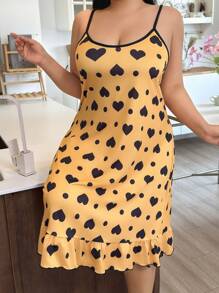 大码女式心形印花荷叶边下摆吊带睡裙节日季 - 彩色 - 查看 3