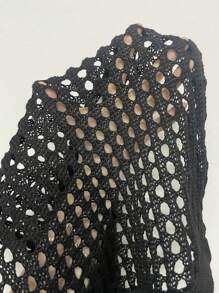 Swim Chiccia 镂空U领长袖钩针纯色罩衫连衣裙，海滩度假夏季