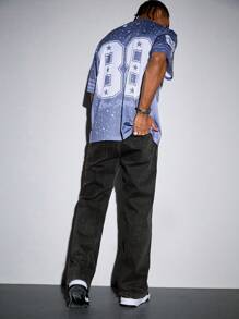 ROMWE MEN Street Life Men's Rhinestone Embellished Casual Loose Pockets Denim Jeans - Blue - View 3