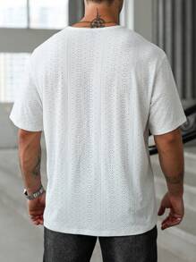 Manfinity Homme Plus Size Men's Summer Casual Solid Color Notch Neck Hollow Out T-Shirt - White - View 4