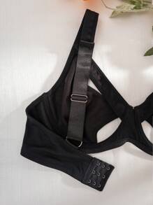 AltCore 加大码镂空拼接设计舒适无钢圈薄杯内衣，提升 - 黑色 - 查看 7