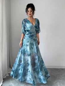 Selianne Váy dài in họa tiết tie-dye thanh lịch cho nữ, mùa hè - màu xanh lá - Xem 3