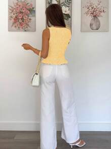 Siren Gaze 女式纯色无袖背心，夏季时尚 - 黃色 - 查看 5