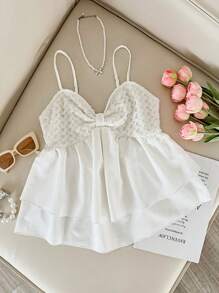 INAWLY Áo ba lỗ chữ A nhiều lớp màu trơn cỡ lớn cho nữ - trắng - Xem 3