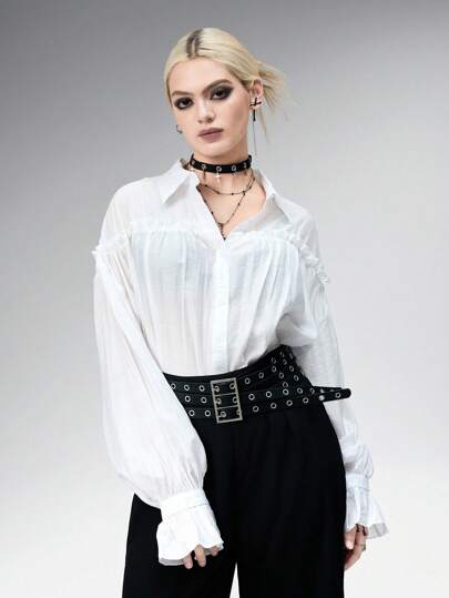 Goth Blusa holgada semi-transparente para mujer