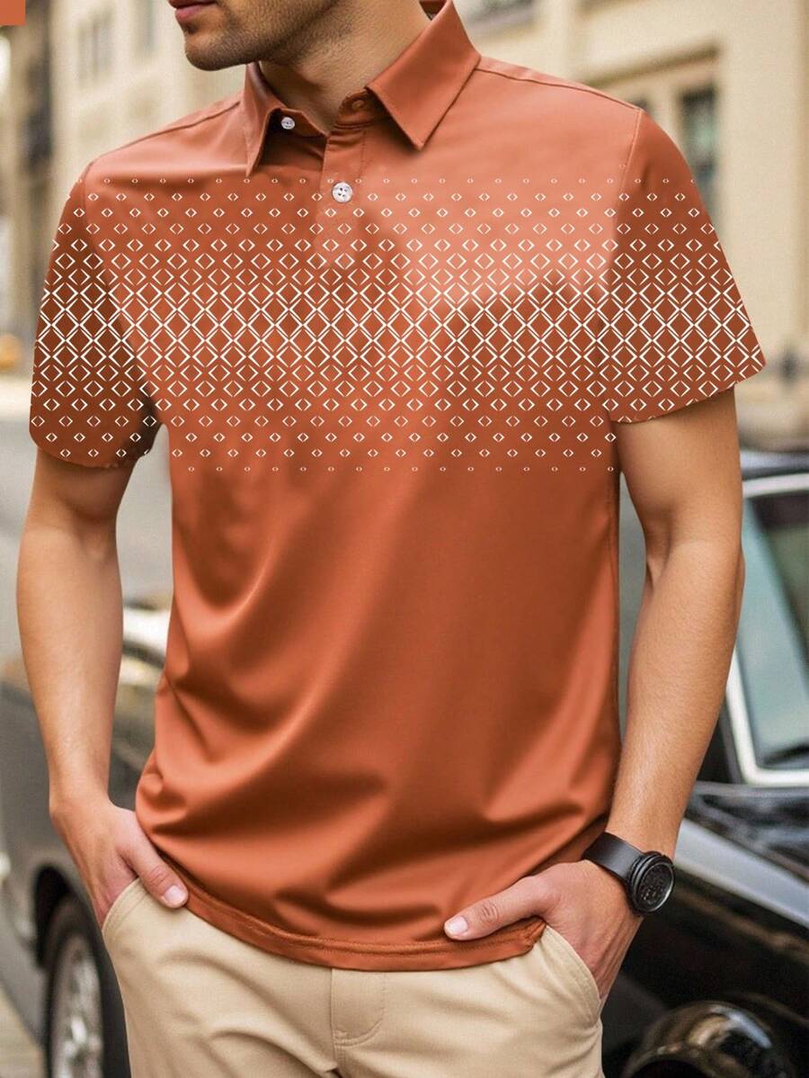 Manfinity Dauomo Herren bedrucktes Polo Shirt mit Kurzarm, Lässig Sommer