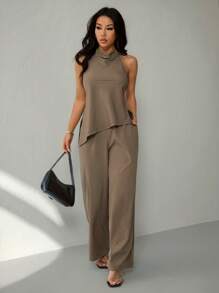 SHEIN PETITE Women Two Pieces Outfits For Daily Wear - Brown - View 1