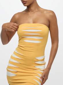 SUMWON WOMEN Mini Bodycon Dress Cut Out Pattern Strapless Club Night Out Party Evening Wear Form Fitting Summer Fashion Statement - Yellow - View 4