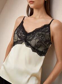 BizChic 2025年夏季新款女士独立日音乐节派对圆领蕾丝拼接吊带背心 - 米色 - 查看 3