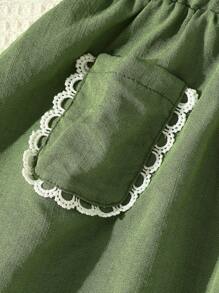 Blossori Baby Girls' Countryside Vacation Green / Lace Decor Suspender Dress - Green - View 3
