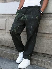 Manfinity EMRG Pantalones casuales sueltos con cintura con cordón y bolsillos, pantalones reflectantes de hombre, pantalones de hombre de estilo urbano - Negro - Ver 3