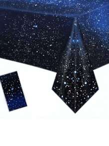 1 件 137x274cm 太空桌布，塑料星系桌布装饰，适用于太空星主题派对、生日派对和家居装饰、派对用品、星夜装饰 - 藍色 - 查看 3