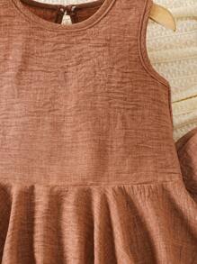 2 件套年轻女孩度假海滩休闲荷叶边无袖衬衫 + 阔腿裤套装，蓝色姐妹装，秋季服装 - 咖啡棕 - 查看 7