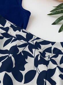 SHEIN Clasi 2 件女式无袖立领上衣和纯色裙子套装 - 藏蓝色 - 查看 3