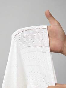 SHEIN ICON Deep V Textured Vacation Blouse, Spring/Summer - White - View 8