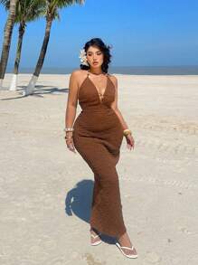 Sunnyshic Vestido de verano con estampado patchwork, corte evasé y cierre con botones - Multicolor - Ver 3