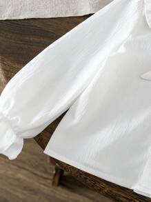 SHEIN Babygirl Cute Versatile Casual Preppy Style White Lace Collar Long Sleeve Blouse Fall Winter - White - View 6