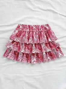 Soleia Minifalda de línea A con textura jacquard tejida blanca, cintura baja y volantes multicapa en el bajo, adecuada para fiestas, citas, San Valentín, fiestas, Pascua, Carnaval, Año Nuevo Chino, crucero de playa, escapada a la ciudad, temporada de bodas, té de la tarde, regreso a la escuela/graduación - Rosa - Ver 3