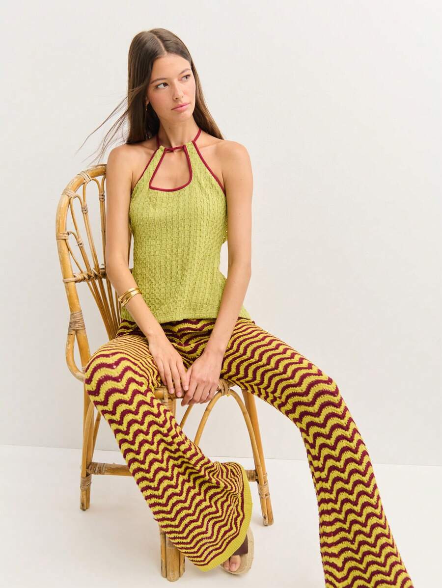 Nöista 常规款露背撞色装饰背心，夏季时尚 - 綠色 - 查看 1