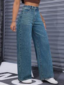 Solid Color Casual Versatile Wide Leg Jeans