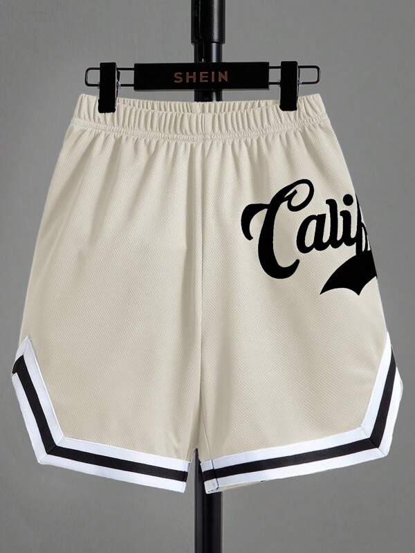 SHEIN Tween Boy Loose Fit Sports Pattern Knit Shorts ,Basketball Shorts