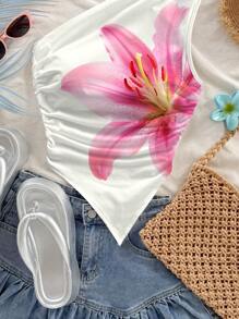 Soleia Casual Floral Pattern Sleeveless Cropped Top, Suitable For Women In Summer Holiday - Multicolor - View 3