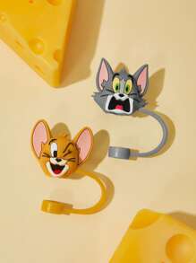 TOM & JERRY X SHEIN 2个可爱卡通吸管盖，适用于8-10毫米吸管，防尘可重复使用吸管盖