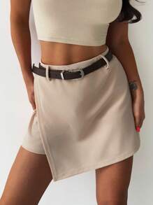 Firerie 女士优雅办公室装、时尚通勤装、休闲日常卡其色高腰超短裙裤、海滩装、机场装 - 卡其色 - 查看 1