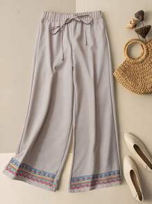 Flirla Plus Size Plain Color Casual Pants, Suitable For Summer Fall Cloth For Women - Apricot - View 1