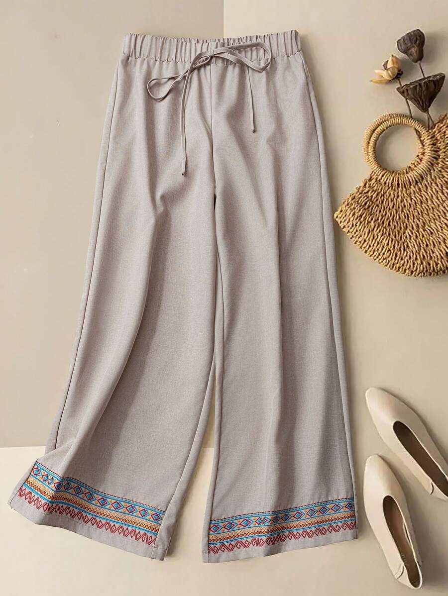 Flirla Plus Size Plain Color Casual Pants, Suitable For Summer Fall Cloth For Women - Apricot - View 1