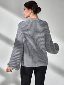 CLARA VERO 女式纯色正面银色纽扣口袋细节落肩厚实开衫 - 灰色 - 查看 5