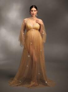 Cheriluna Maternity 优雅透明闪光孕妇写真拍摄连衣裙，适合孕妇拍摄