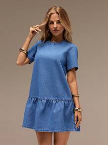 SHEIN Forever 21 春夏女士浪漫/舞会/正式/生日/90 年代服装/商务休闲女士/优雅/西部服装/外出/时尚/休闲/Y2K 服装/俱乐部/办公室/鸡尾酒会/复古/紧身/狂欢服装节日/有趣/优雅/老钱/街头服饰/度假服装/乡村音乐会服装/工作服/端庄/春假/单身女郎服装/音乐会/坏人/基本款/毕业/A 字/女牛仔服装/牛仔迷你裙 - 藍色 - 查看 7