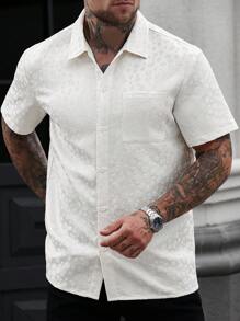 Manfinity RSRT Men's White Woven Jacquard Short Sleeve Shirt , Mens Summer Shirts , Nice Shirts For Men , Style Shirts For Men , Men S Short Shirts