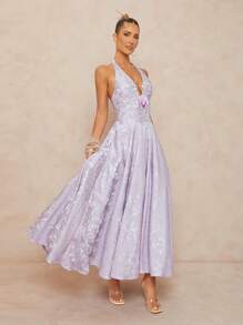 Lumalex Fall Modest Old Money Coquette Summer Swimsuit Swimwear Swim Vacation Elegant Easter Bohemian BOHO Sea Beach Hot Outdoor Richly Layered Wedding Season Banquet Coming Of Age Ceremony Beach Seaside Party, School Back, Vacation, Beach, Fashion Music Festival V-Neck Elegant Jacquard Dress For Ladies Lavender Dress Women Lilac Dress Women Lavender Dresses For Women Lilac Dress Elegant Lavender Dresses Formal