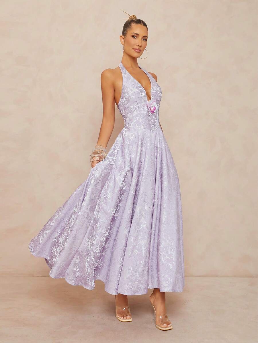 Lumalex Fall Modest Old Money Coquette Summer Swimsuit Swimwear Swim Vacation Elegant Easter Bohemian BOHO Sea Beach Hot Outdoor Richly Layered Wedding Season Banquet Coming Of Age Ceremony Beach Seaside Party, School Back, Vacation, Beach, Fashion Music Festival V-Neck Elegant Jacquard Dress For Ladies Lavender Dress Women Lilac Dress Women Lavender Dresses For Women Lilac Dress Elegant Lavender Dresses Formal