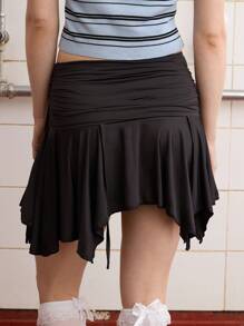 COUREZ Ruched Waist Water Mini Skirt , Summer For Women Y2K Vintage - Grey - View 3