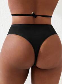 Slaydiva Plus Size Basic Triangle Bikini Bottom For Vacation, Sexy And Slimming For Summer - Black - View 3