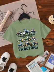 SHEIN Young Boy Short Sleeve Car & Letter Print Comfortable T-Shirt, Suitable For Summer Young Boys T Shirts