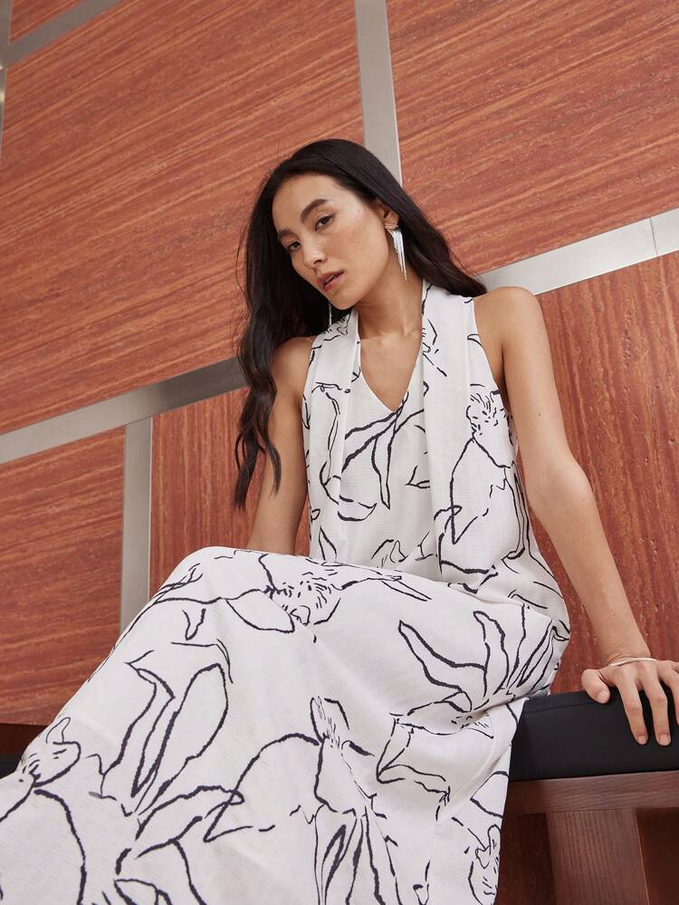 Women's Casual Elegant Loose Ditsy Floral Sleeveless Dress, Suitable For Resort, Commuting, Business Casual In Summer Dress Cruise Outfit For Women