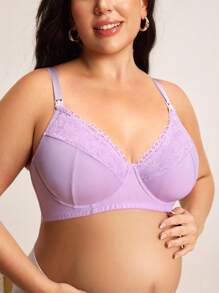 Moonlight&Mama Plus Size Nursing Bra With Hook Closure, Underwire, Lace Patchwork, Supportive For Breastfeeding - Mauve Purple - View 3