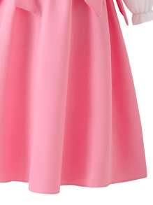Tween Girl Ruffle Collar 2 In 1 Pleated Bowknot Long Dress Fall Winter - Pink - View 4