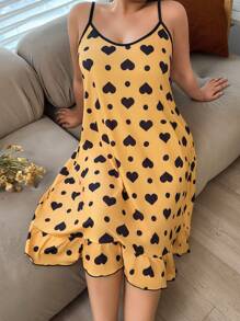 大码女式心形印花荷叶边下摆吊带睡裙节日季 - 彩色 - 查看 4