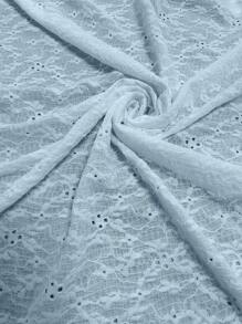 SHEIN Clasi Hollow Out Embroidered Button Up Dress With Ruffle Hemline Maxi Women Outfit - Baby Blue - View 8