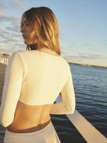 Aralina Fritidskläder Långärmad Rynkad Framsida Crop Activewear Träningstopp - Aprikos - Visa 2