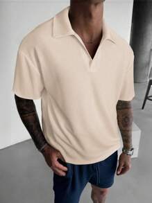 Manfinity Homme Men's Solid Color Short Sleeve Casual Commuting Polo Shirt Polos For Men Polo Shirt For Men Shirts For Men Men Polo Shirts Men Shirts Polo - Apricot - View 1