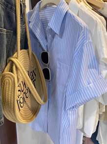 INAWLY Casual Loose Striped Short Sleeve Shirt